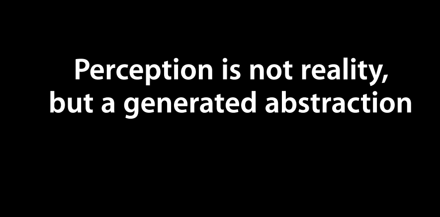 Text: Perception is not reality, but a generated abstraction.
