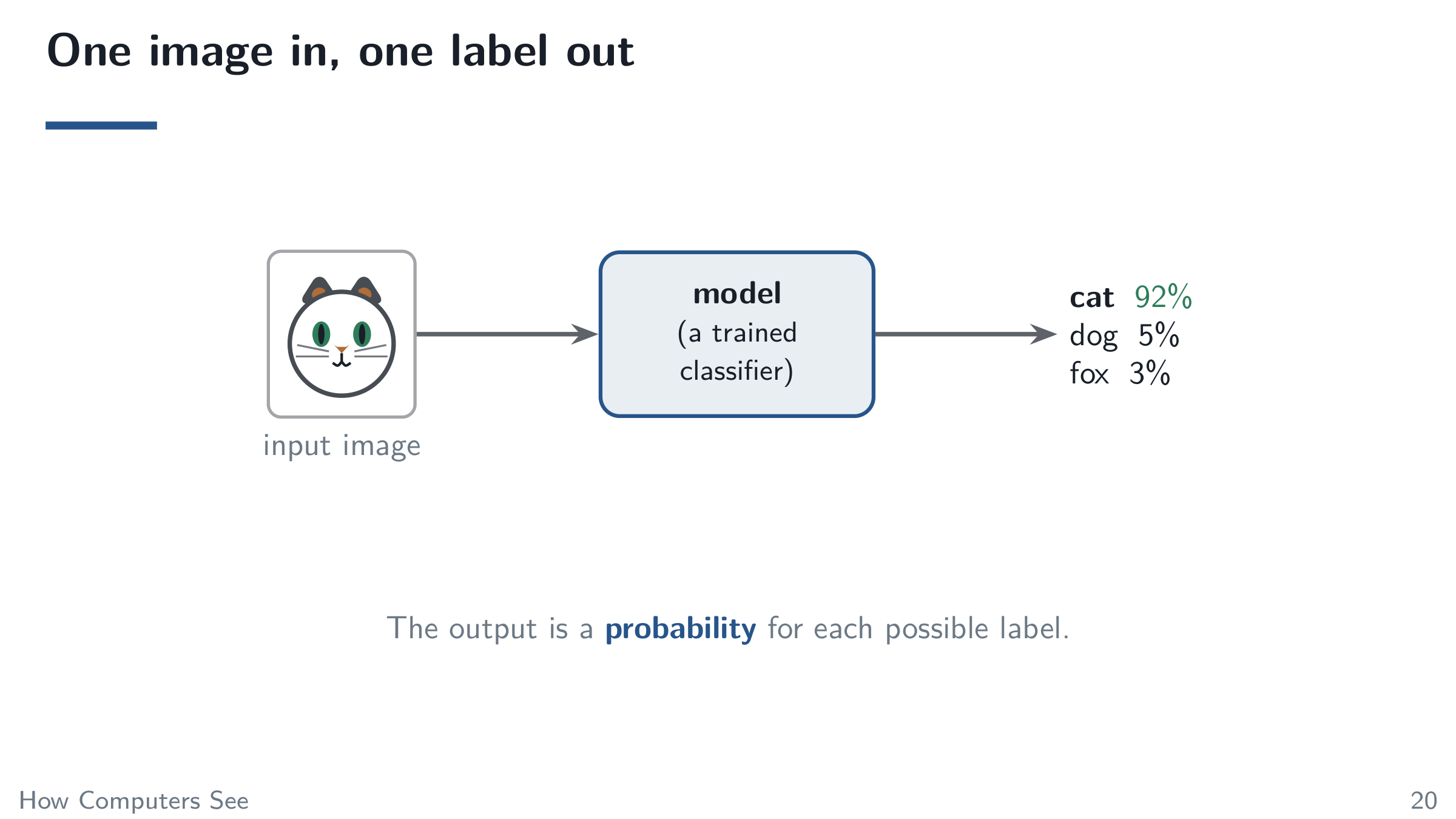 One image in, one label out