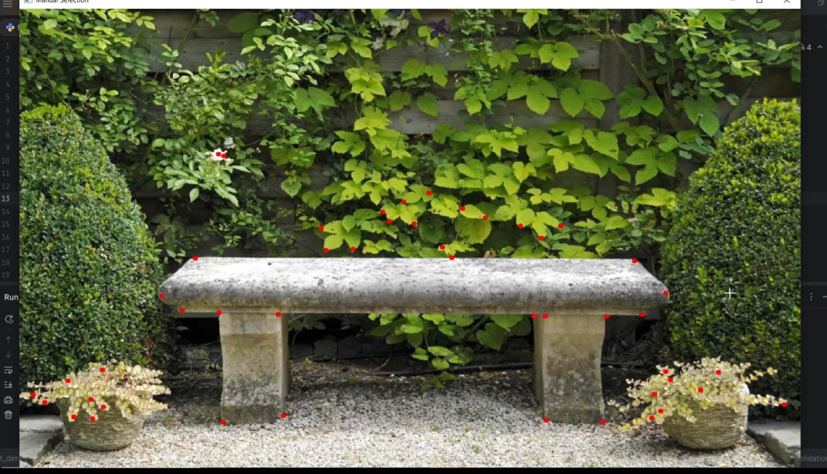 Corners detected on a garden bench