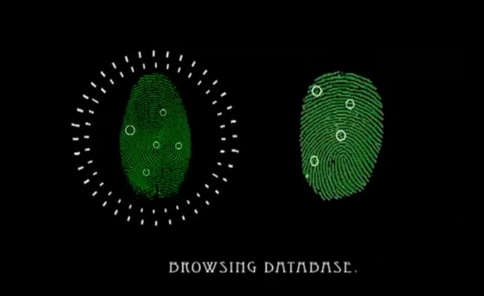 Fingerprint with marked points next to a database fingerprint