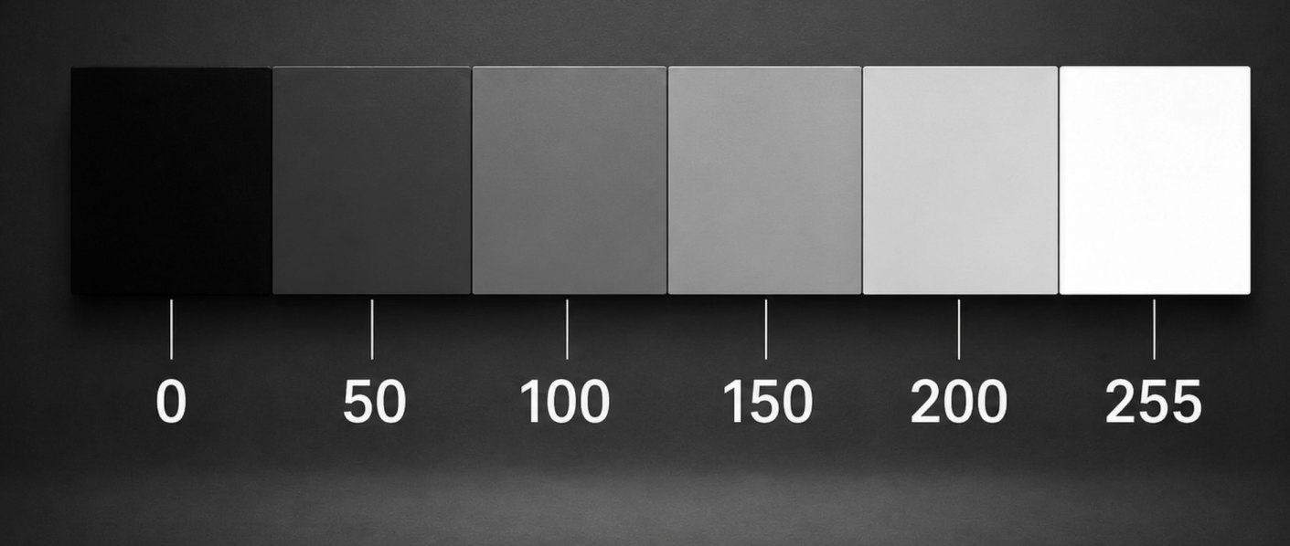 Gray levels 0, 50, 100, 150, 200, 255