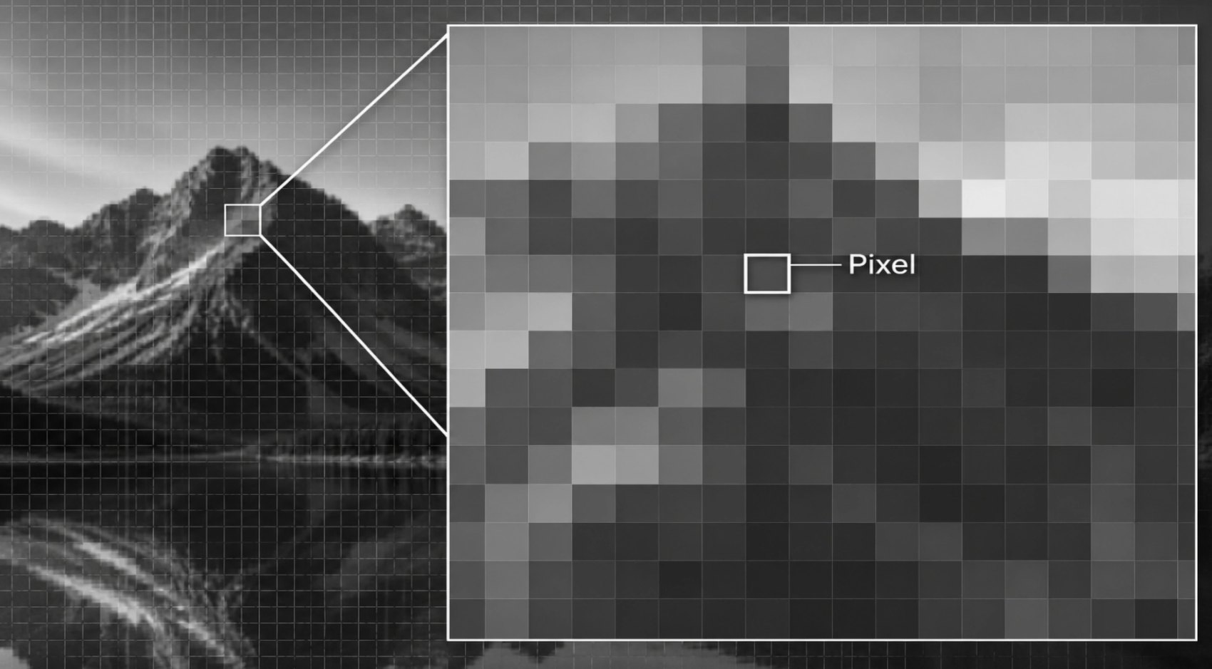 Zooming into a mountain photo reveals square pixels