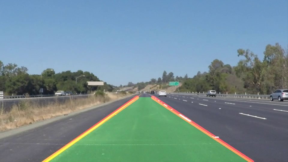 Lane lines detected on a highway frame