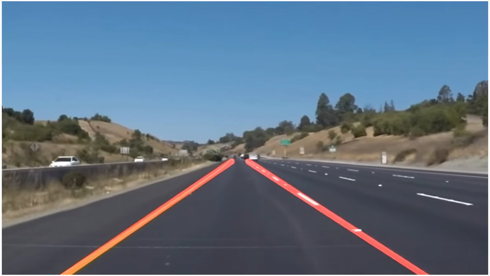 Lane lines marked in red
