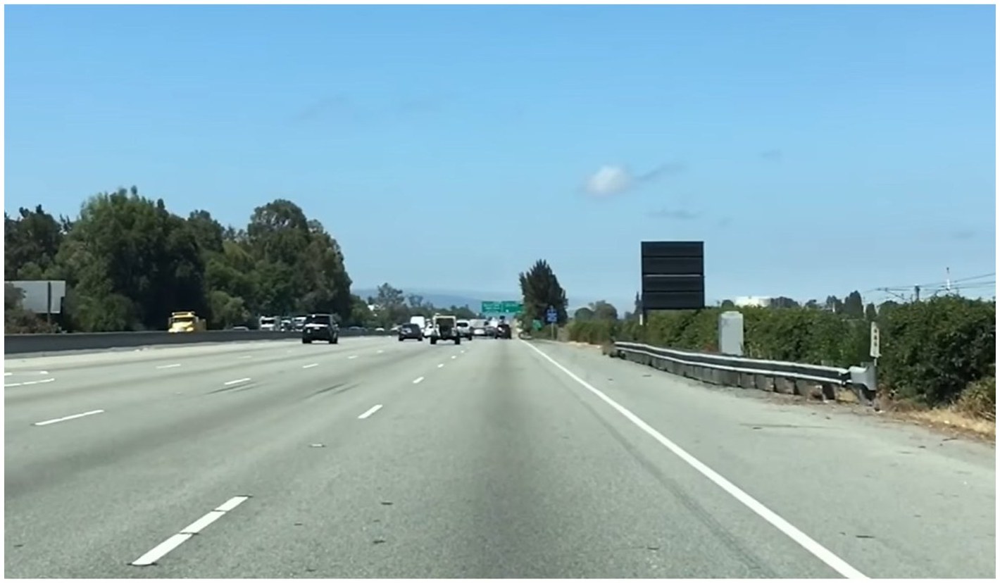 Highway with white lane lines