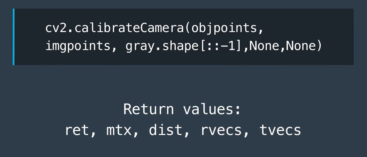 cv2.calibrateCamera returns ret, mtx, dist, rvecs, tvecs
