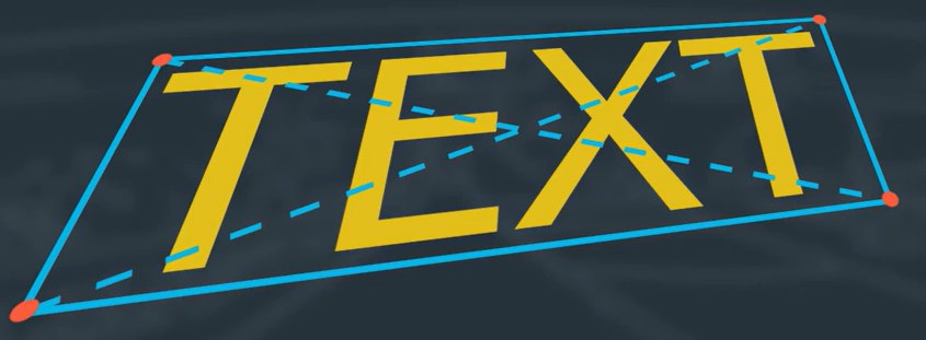 Text seen at an angle with four corner points